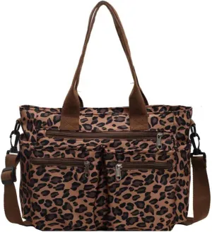 Women's large capacity leopard print tote bag, versatile single shoulder crossbody bag, casual mommy handbag