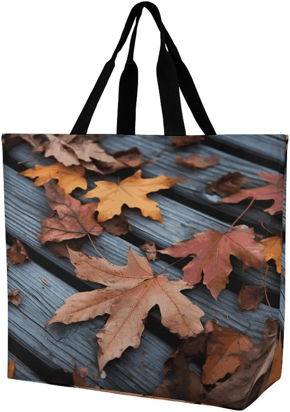 Women's Large-capacity Shoulder Shopping Bag Reusable Foldable Shopping Bags Fall Leaves Wood Beach Bag
