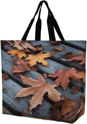 Women's Large-capacity Shoulder Shopping Bag Reusable Foldable Shopping Bags Fall Leaves Wood Beach Bag