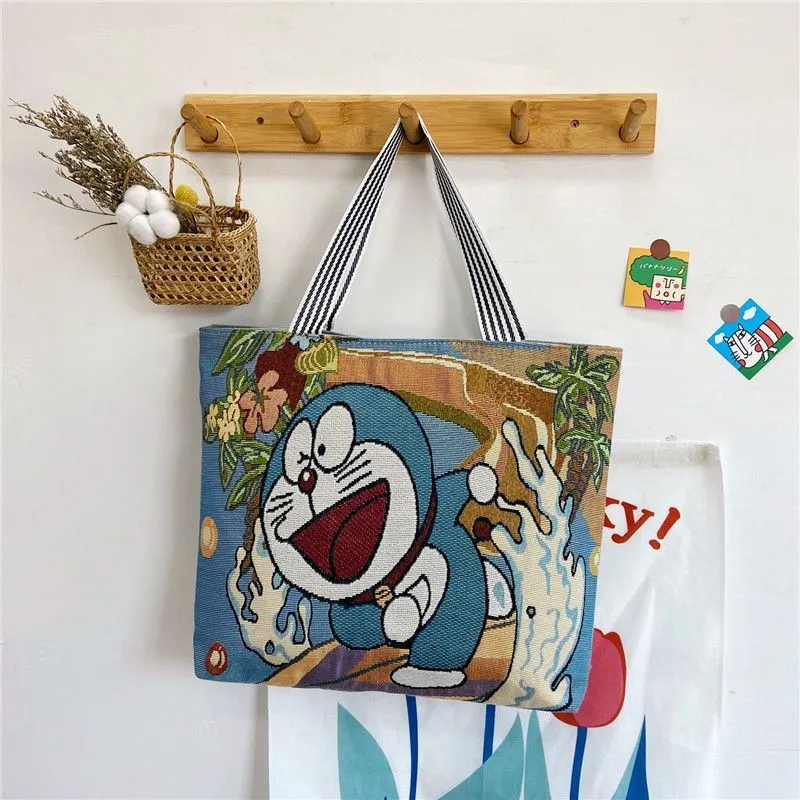 Women's Large Cartoon Woven Rust Simple Capacity Shoulder Bags