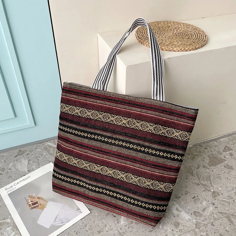 Women's Large Cartoon Woven Rust Simple Capacity Shoulder Bags