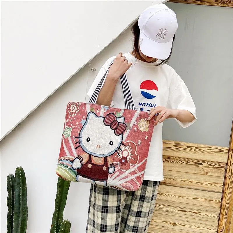 Women's Large Cartoon Woven Rust Simple Capacity Shoulder Bags