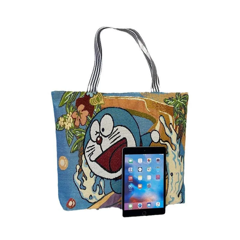Women's Large Cartoon Woven Rust Simple Capacity Shoulder Bags