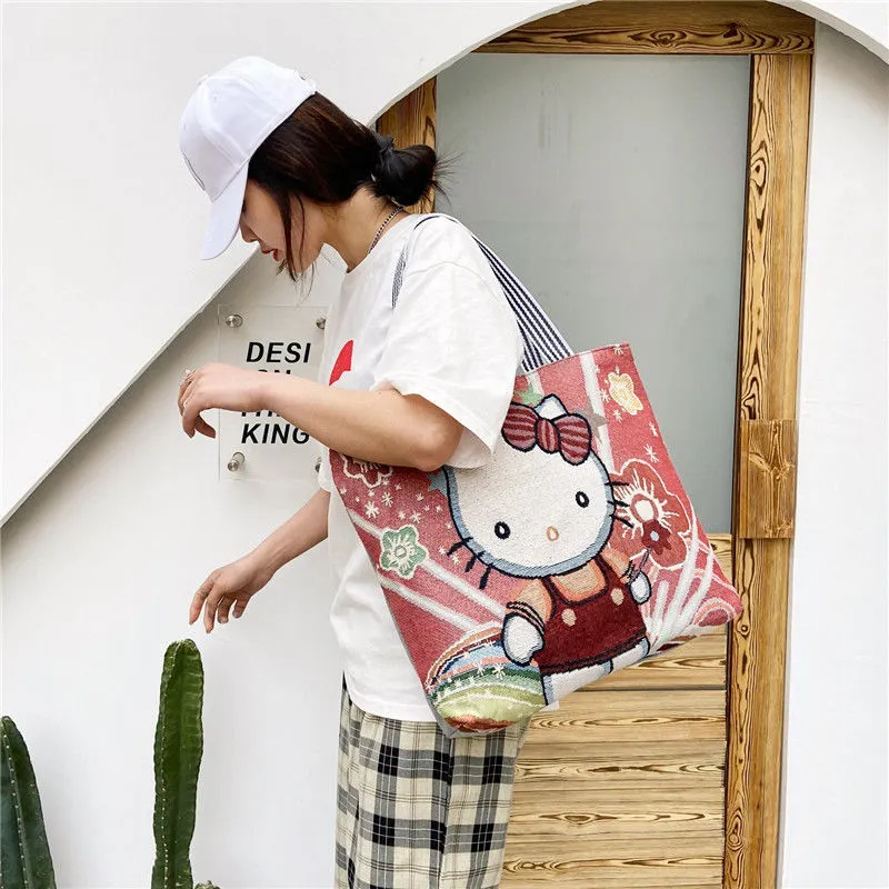 Women's Large Cartoon Woven Rust Simple Capacity Shoulder Bags
