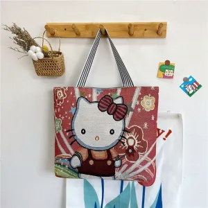 Women's Large Cartoon Woven Rust Simple Capacity Shoulder Bags