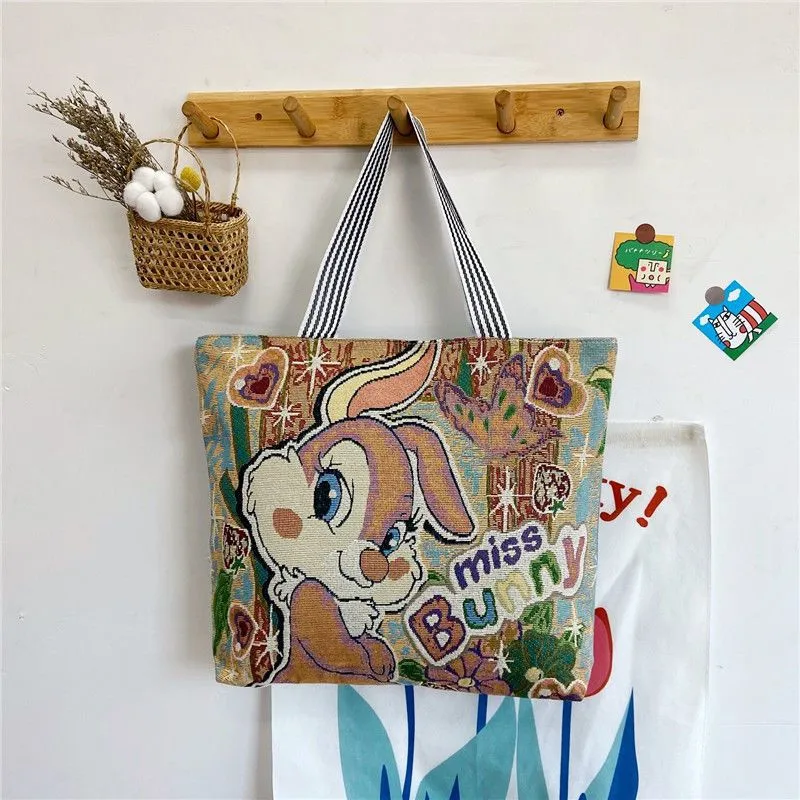 Women's Large Cartoon Woven Rust Simple Capacity Shoulder Bags