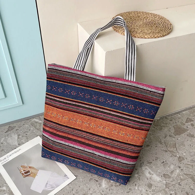 Women's Large Cartoon Woven Rust Simple Capacity Shoulder Bags