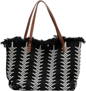 Womens Large Tote Handbag Cotton Linen Shoulder Bag Bohemian Tassel Hobo Bag for Shopping, Beach, Vacation