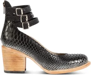 Womens Leather Ankle Strap High Heel Pumps Vintage Style Block Heel Mary Jane Shoes with Adjustable Buckles Round Toe Back Zipper Pumps for Women