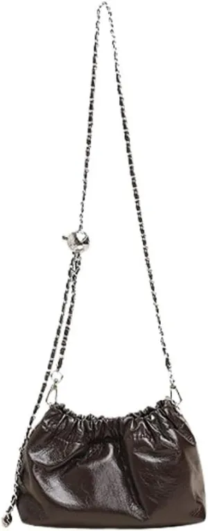 Women's Leather Chain Cowhide Metal Ball Pleated Cloud Bag Shoulder Crossbody Bag Handbag Versatile Hobo Chis Stylish
