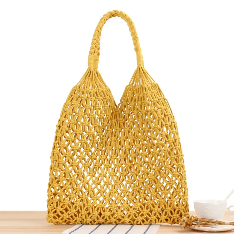 Women's Mori Style Straw Degrees Handmade Cotton Shoulder Bags