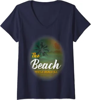 Womens "THE BEACH" MYRTLE BEACH S.C. APPAREL WITH FRONT DESIGN V-Neck T-Shirt