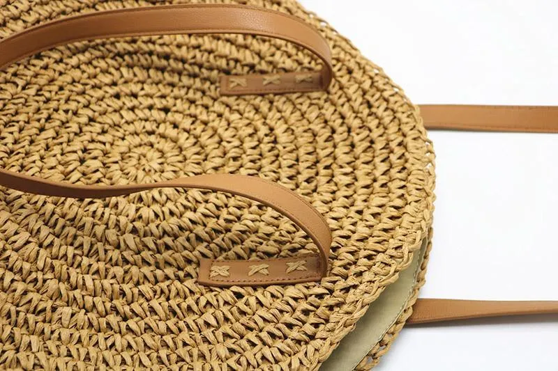 Women's Round Straw Shoulder Bag Handbag Tote Bag