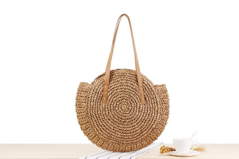 Women's Round Straw Shoulder Bag Handbag Tote Bag