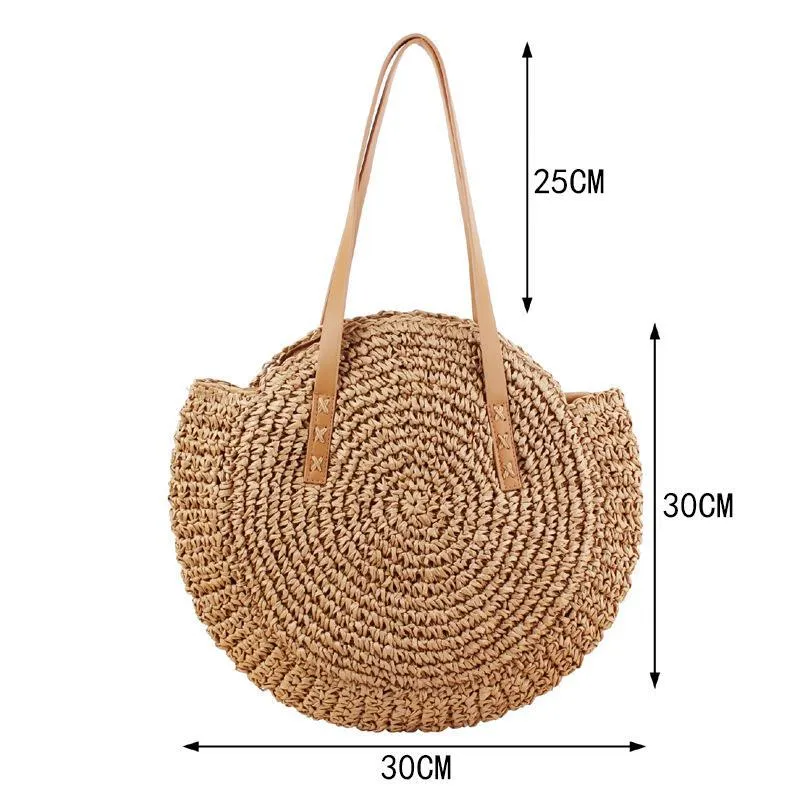 Women's Round Straw Shoulder Bag Handbag Tote Bag