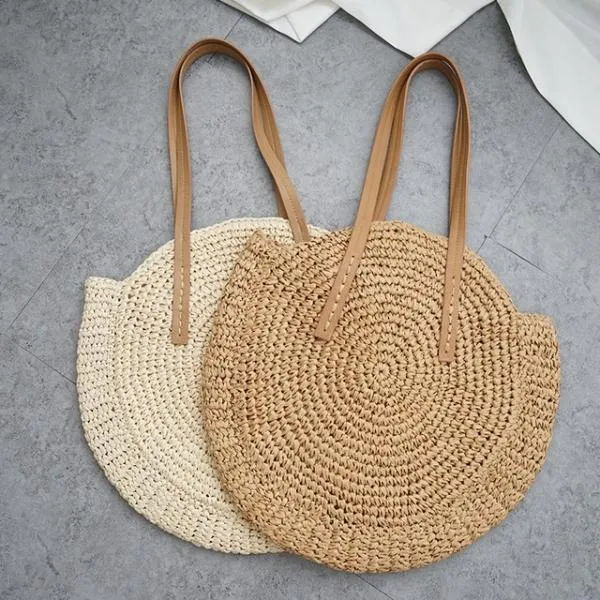 Women's Round Straw Shoulder Bag Handbag Tote Bag
