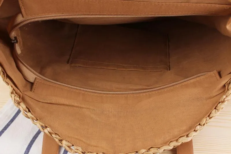 Women's Round Straw Shoulder Bag Handbag Tote Bag