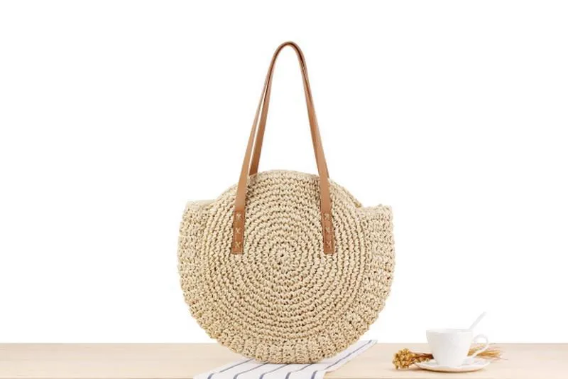 Women's Round Straw Shoulder Bag Handbag Tote Bag