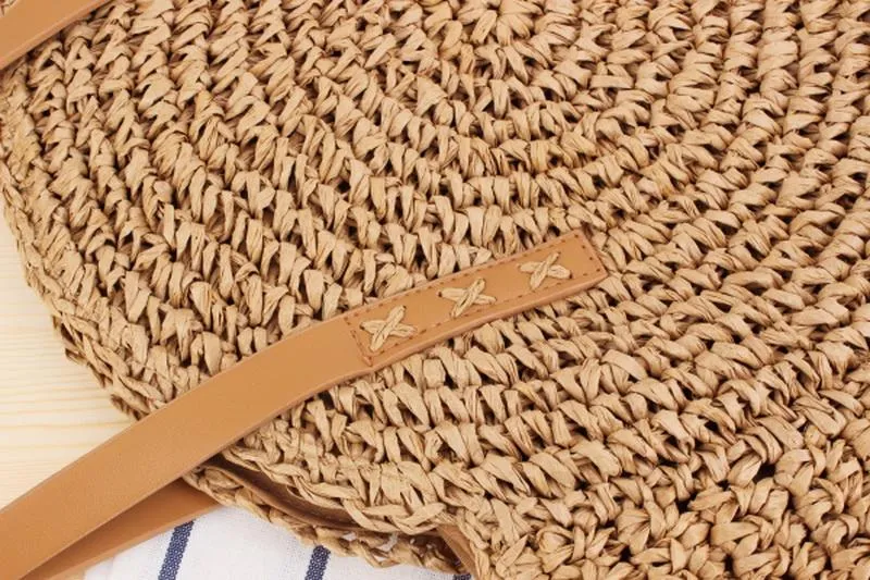 Women's Round Straw Shoulder Bag Handbag Tote Bag