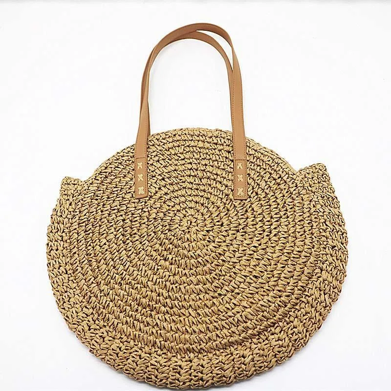 Women's Round Straw Shoulder Bag Handbag Tote Bag