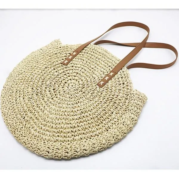 Women's Round Straw Shoulder Bag Handbag Tote Bag