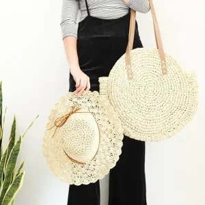 Women's Round Straw Shoulder Bag Handbag Tote Bag