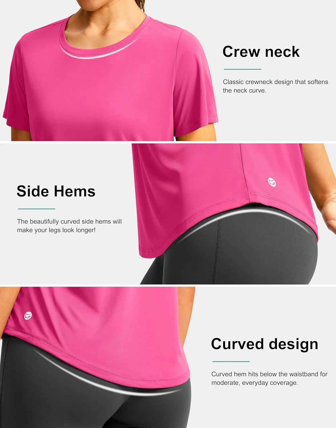 Women's Short Sleeve Workout Shirts Breathable UPF 50  Sun Protection T-Shirts Quick Dry Gym Running Hiking Tops