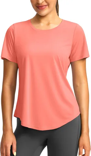 Women's Short Sleeve Workout Shirts Breathable UPF 50  Sun Protection T-Shirts Quick Dry Gym Running Hiking Tops