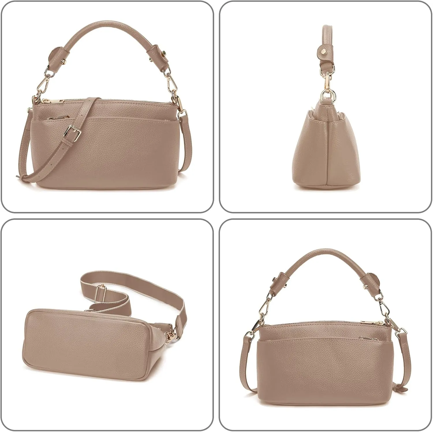 Women's Small Crossbody Bags Lady Cow Leather Shoulder Handbag Purse with 3 Shoulder Straps