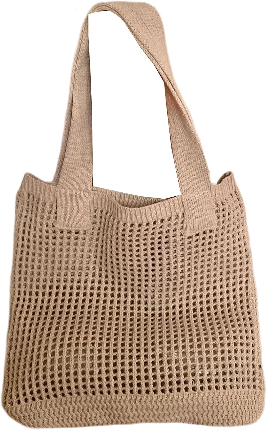 Women's Summer Knitted Shoulder Bag Hollow Out Tote Handbag, Breathable Mesh Beach Bag with Simple Woven Design (Apricot)