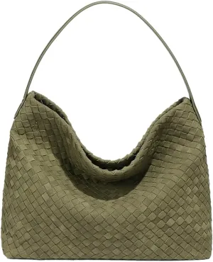 Women's Woven Shoulder Bag Handbags PU Leather Tote Bag Top-handle Shoulder Bag Soft Vegan Underarm Bag Woven Purse Clutch