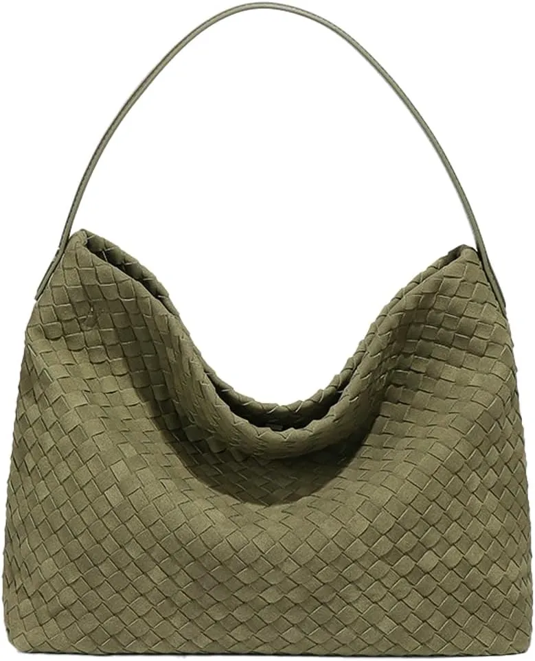 Women's Woven Shoulder Bag Handbags PU Leather Tote Bag Top-handle Shoulder Bag Soft Vegan Underarm Bag Woven Purse Clutch