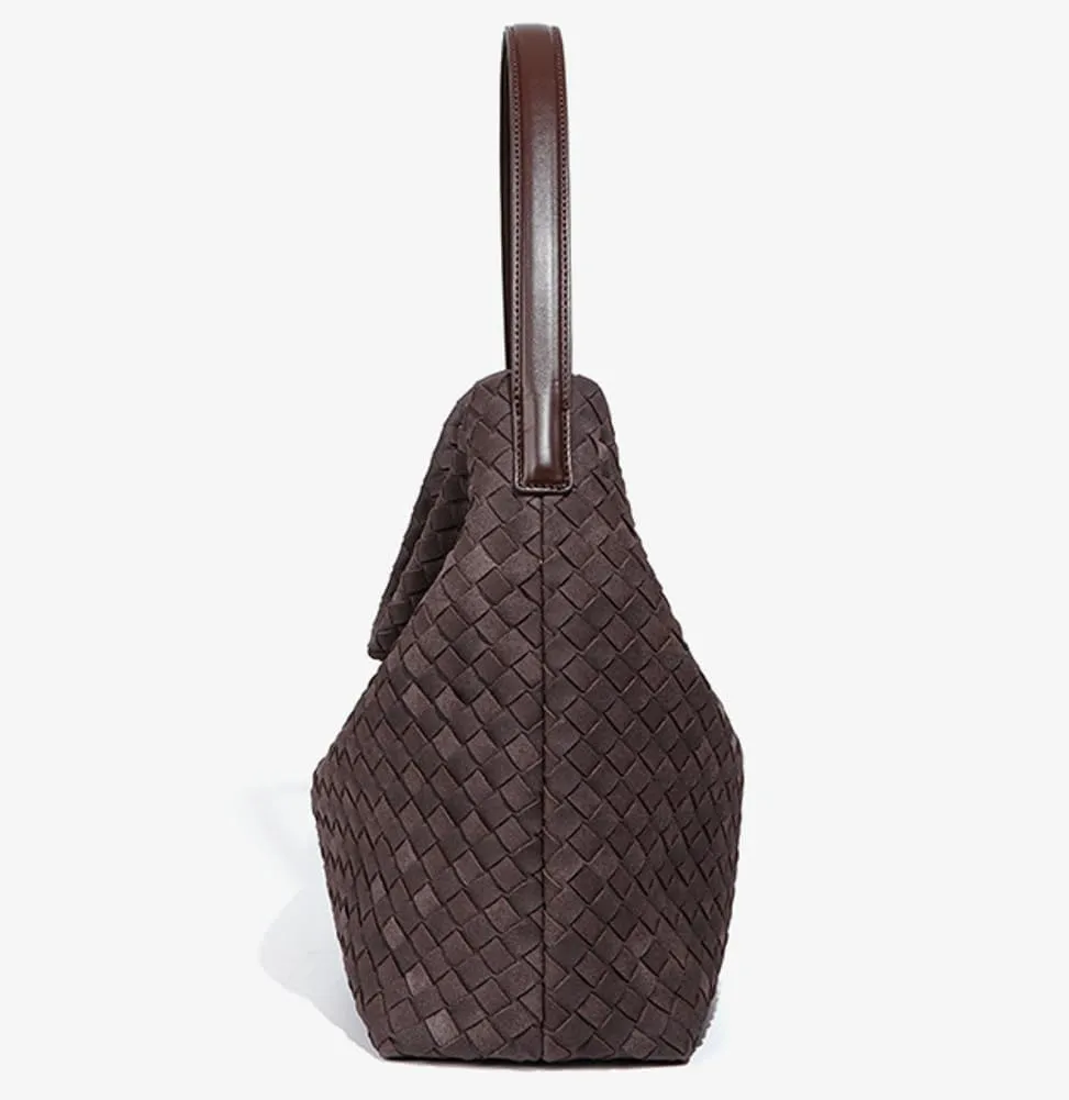 Women's Woven Shoulder Bag Handbags PU Leather Tote Bag Top-handle Shoulder Bag Soft Vegan Underarm Bag Woven Purse Clutch