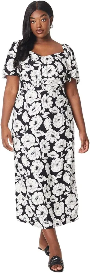 Womens/Ladies Floral Tie Detail Plus Midi Dress