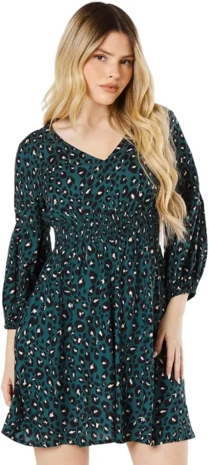 Womens/Ladies Leopard V Neck Mini Dress