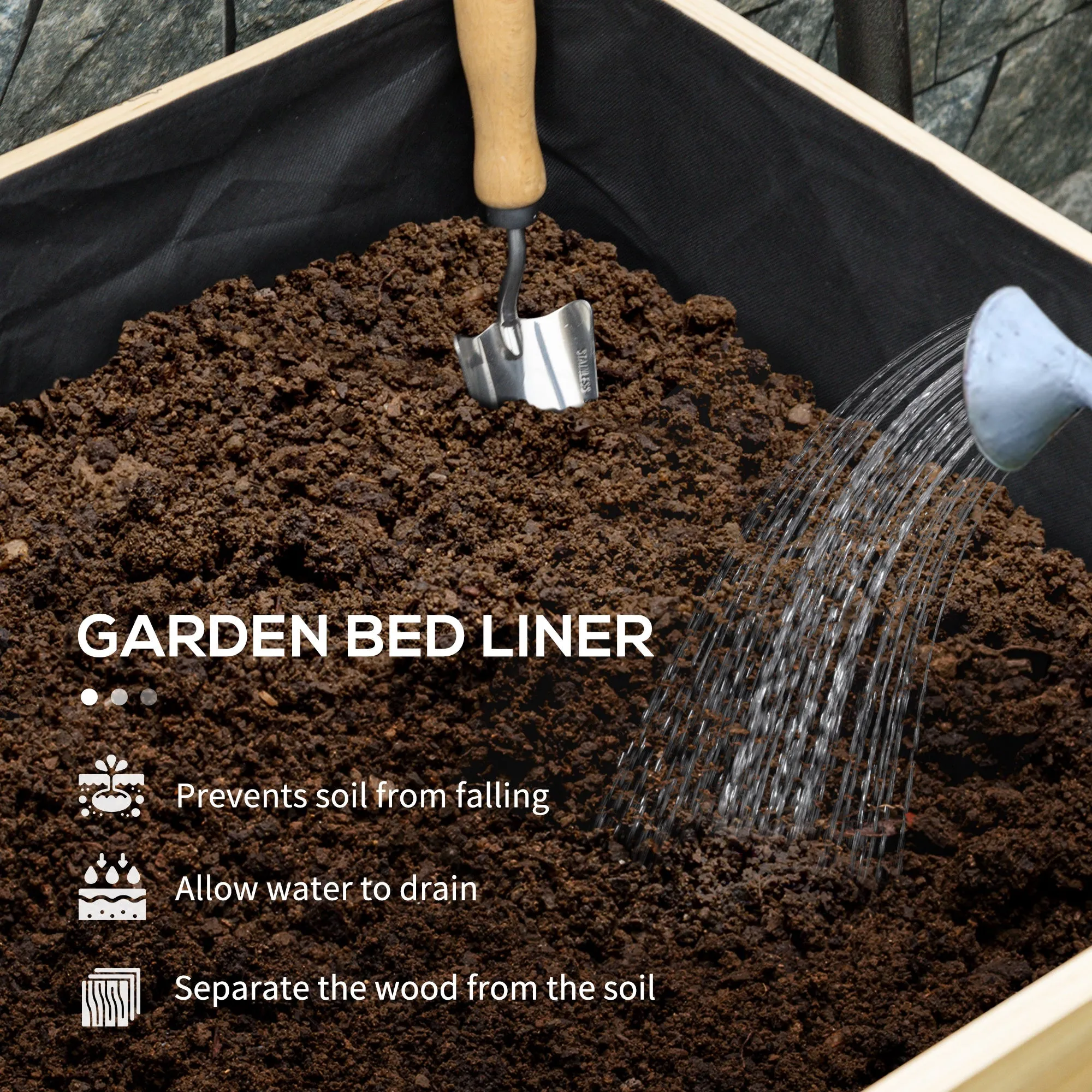 Wooden Raised Garden Bed Planter with Bed Liner and Drain Holes, Large Elevated Planter Box with Legs for Vegetables Flowers Herbs, Outdoor and Indoor, 7.4' x 1.8' x 2.6'