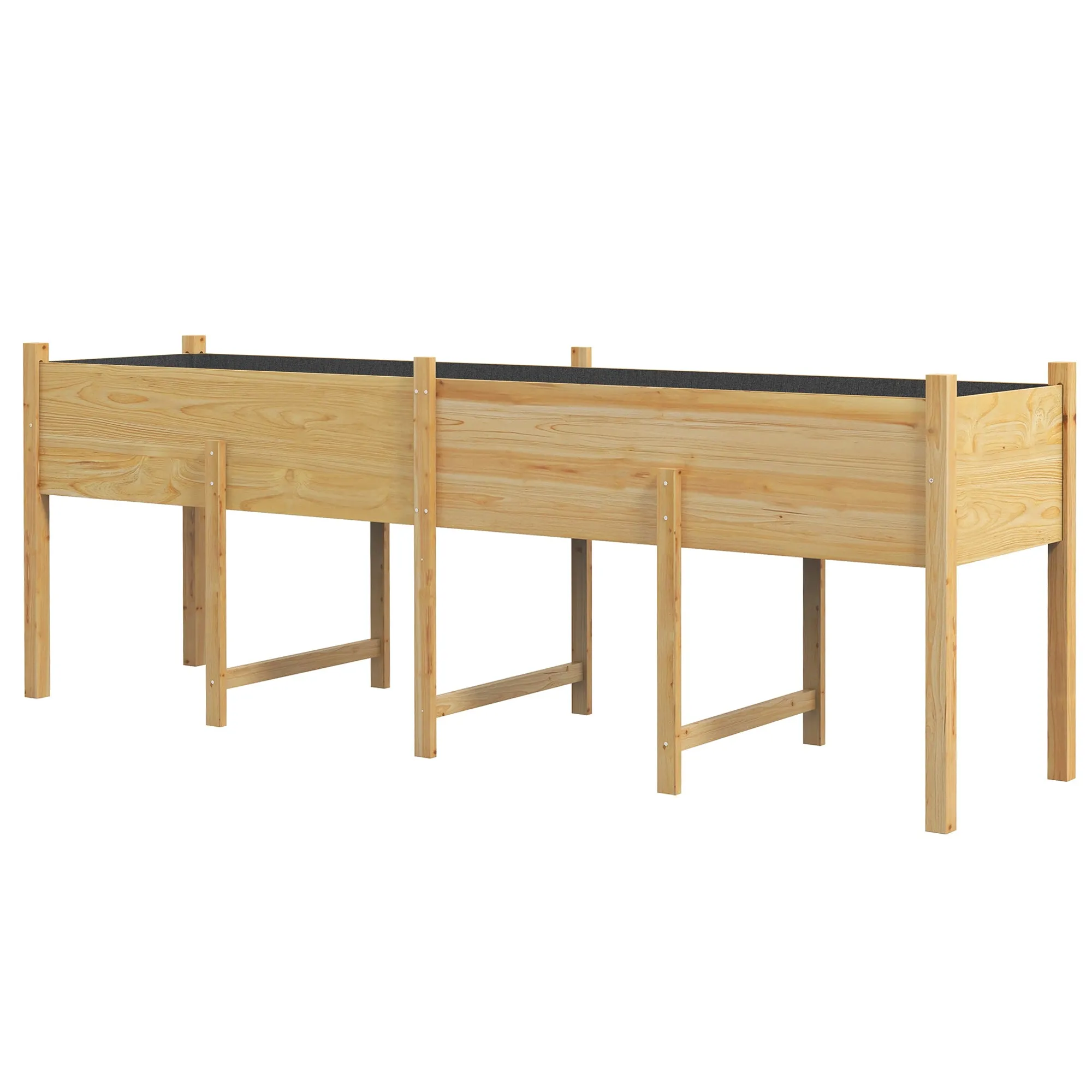 Wooden Raised Garden Bed Planter with Bed Liner and Drain Holes, Large Elevated Planter Box with Legs for Vegetables Flowers Herbs, Outdoor and Indoor, 7.4' x 1.8' x 2.6'