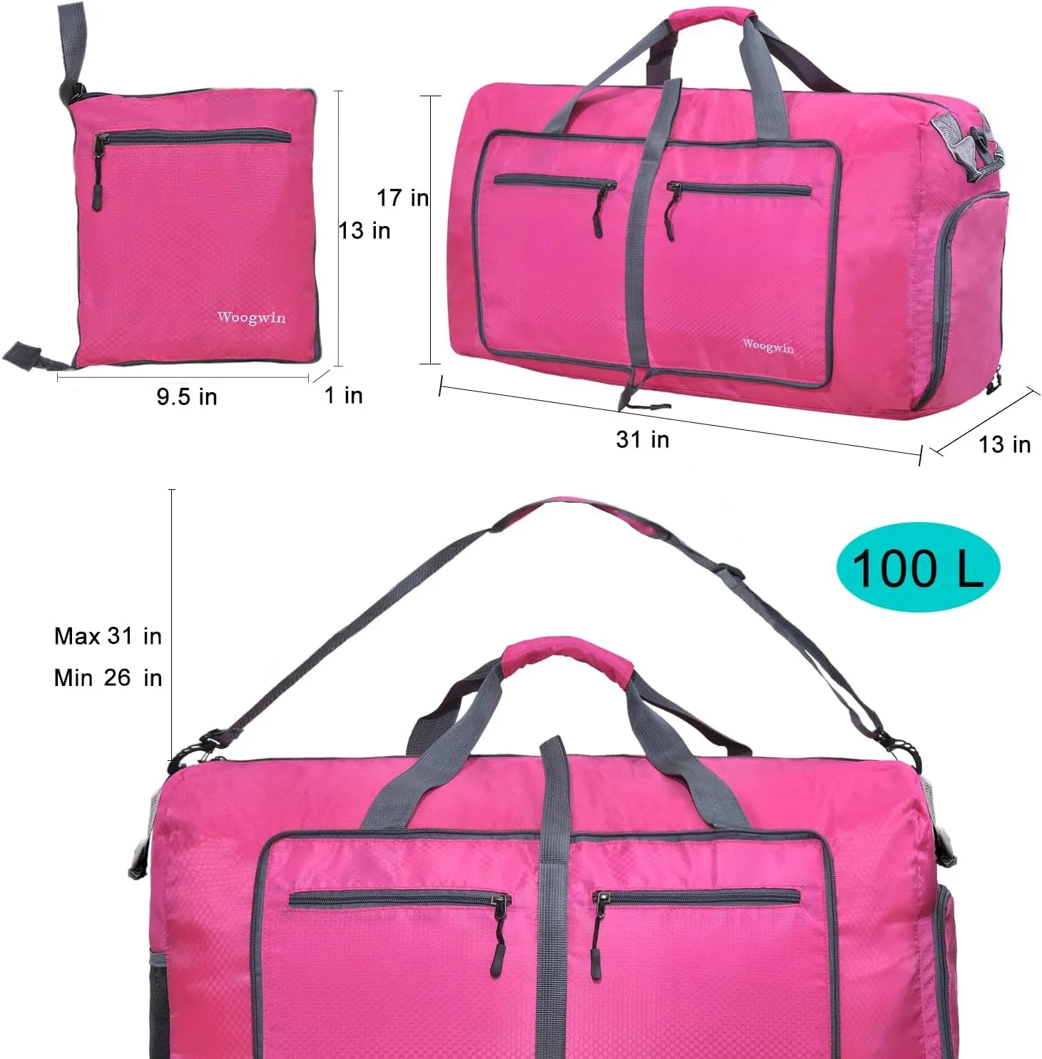Woogwin Travel Duffel Bag Large Foldable Waterproof Overnight Bag for Beach Swim Bags Pool Sports Gym