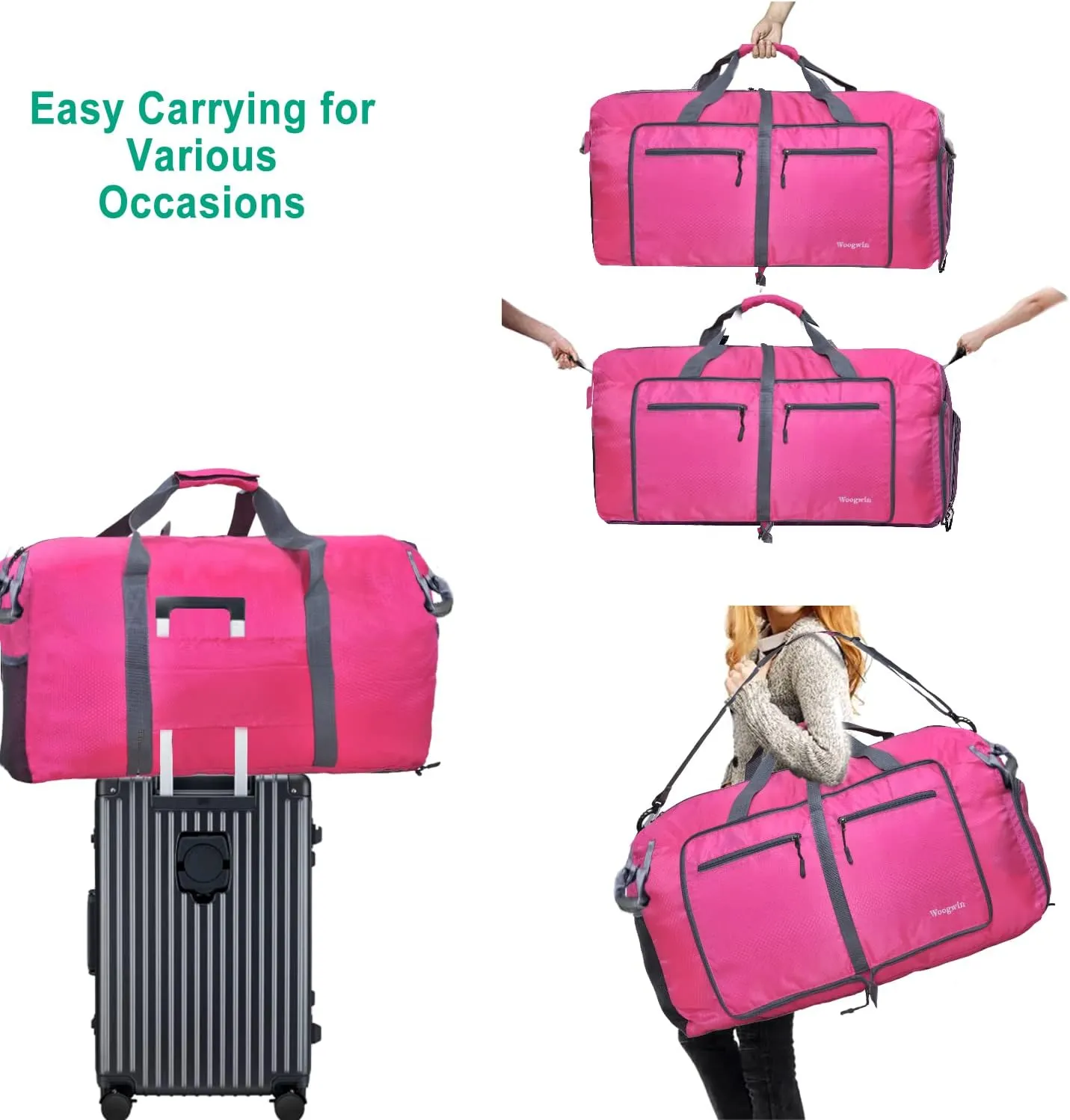 Woogwin Travel Duffel Bag Large Foldable Waterproof Overnight Bag for Beach Swim Bags Pool Sports Gym