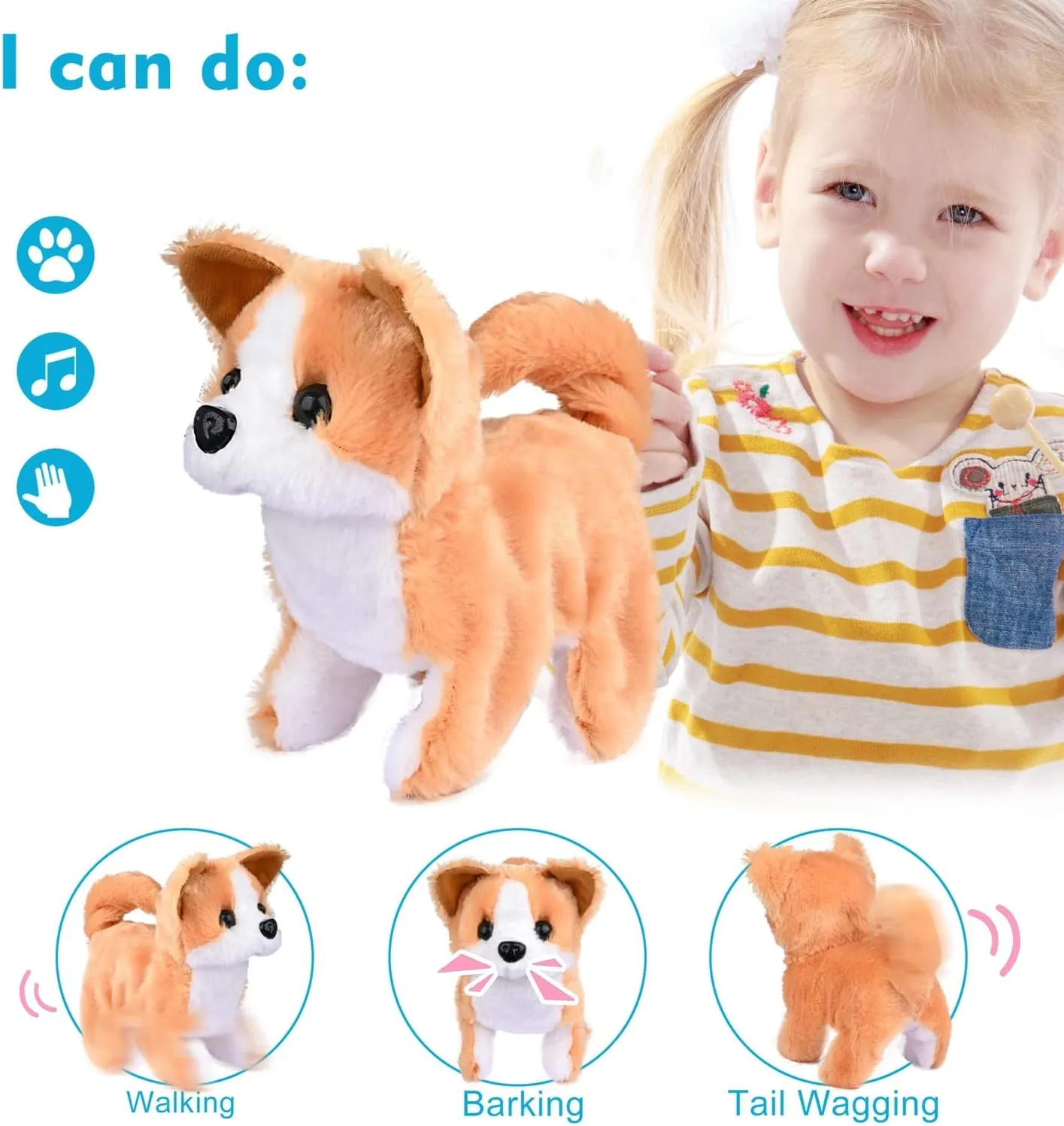 WorWoder Plush Shiba Inu Toy Puppy Electronic Interactive Pet Dog - Walking, Barking, Tail Wagging, Stretching Companion Animal for Kids (Shiba Inu)