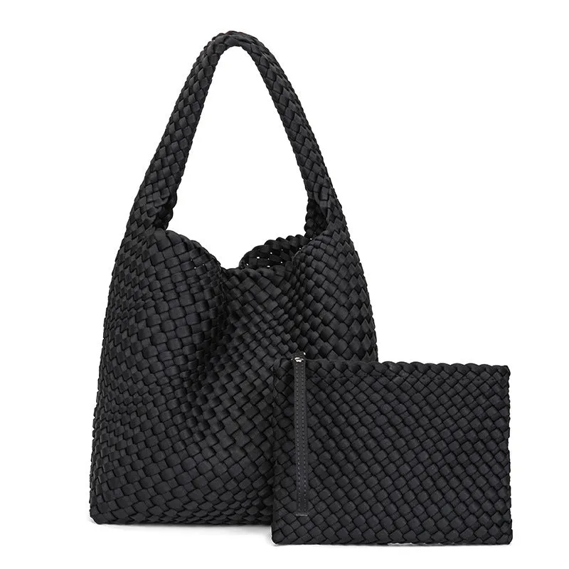Woven Bag for Women, Neoprene Tote Bag Large Summer Beach Travel Handbag