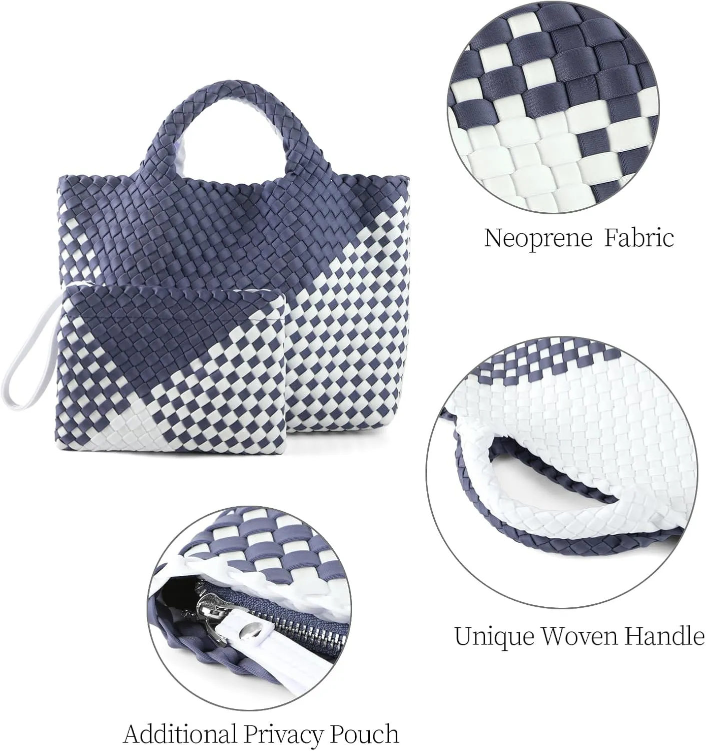 Woven Bag for Women Neoprene Tote Bag Summer Beach Travel Handbag and Purse Lightweight Foldable Retro Handmade Shoulder Bag