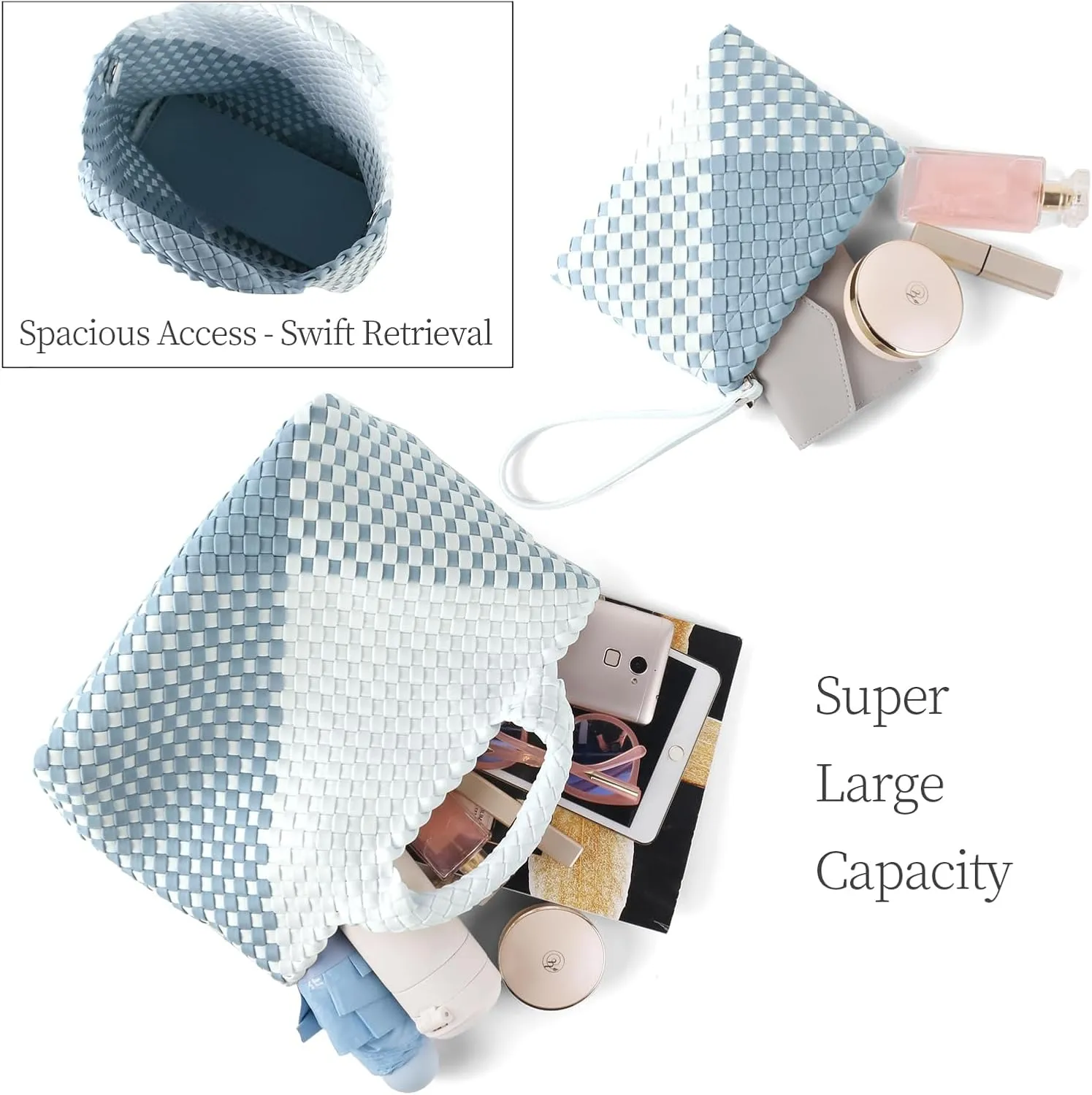 Woven Bag for Women Neoprene Tote Bag Summer Beach Travel Handbag and Purse Lightweight Foldable Retro Handmade Shoulder Bag