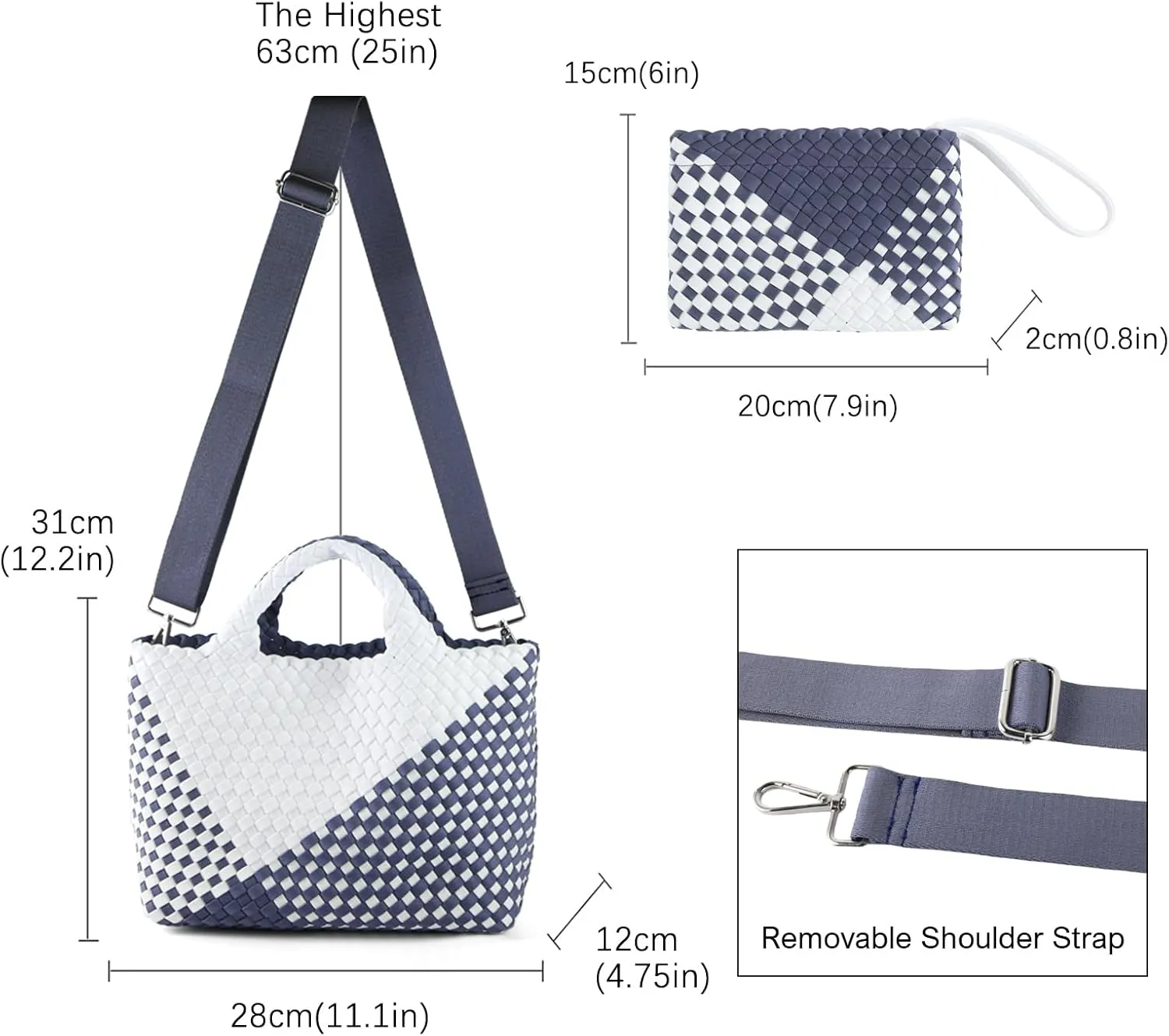 Woven Bag for Women Neoprene Tote Bag Summer Beach Travel Handbag and Purse Lightweight Foldable Retro Handmade Shoulder Bag