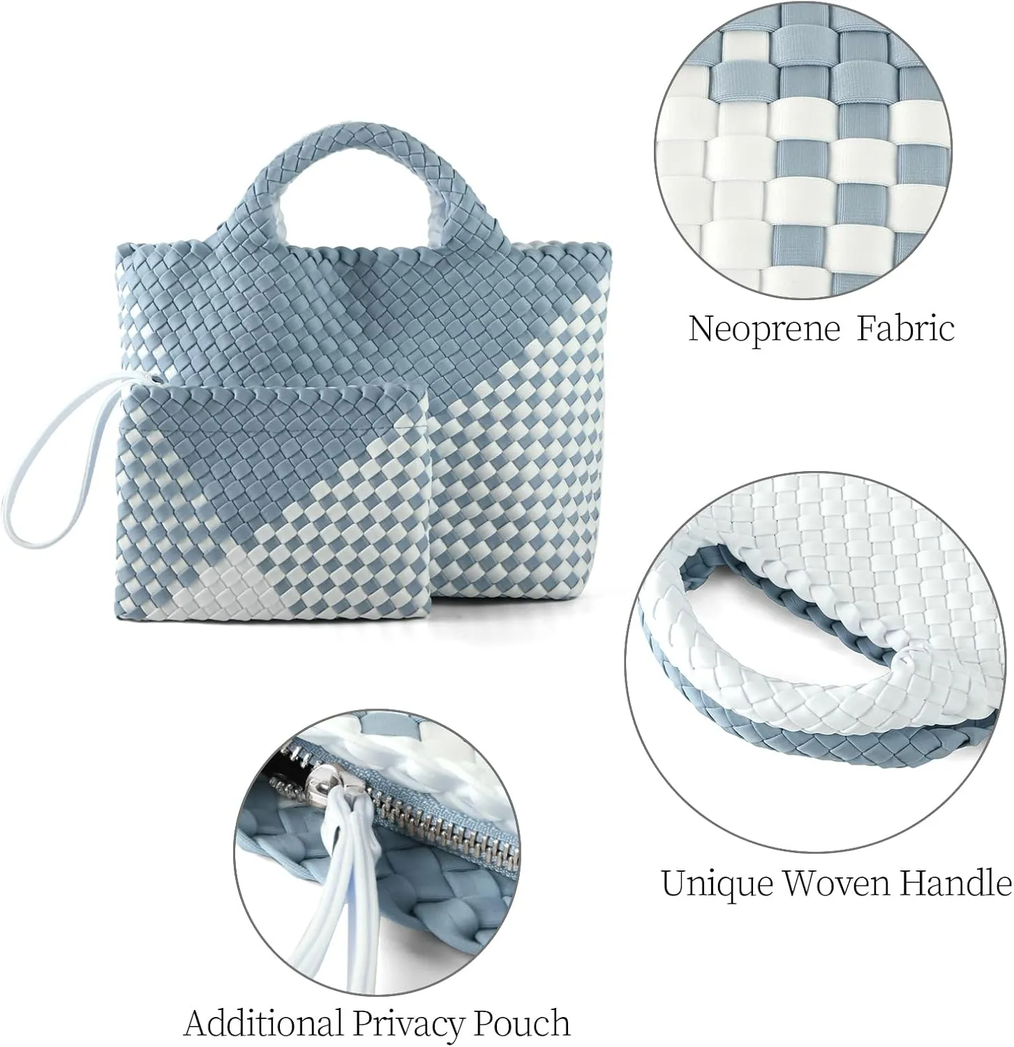 Woven Bag for Women Neoprene Tote Bag Summer Beach Travel Handbag and Purse Lightweight Foldable Retro Handmade Shoulder Bag