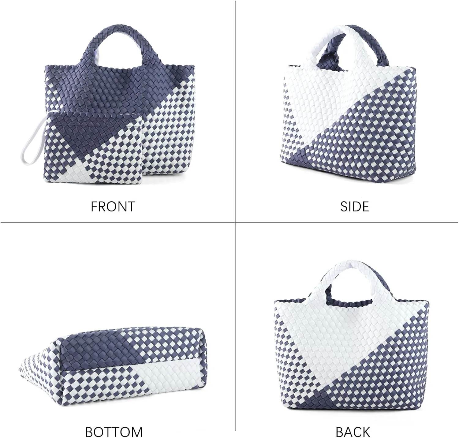 Woven Bag for Women Neoprene Tote Bag Summer Beach Travel Handbag and Purse Lightweight Foldable Retro Handmade Shoulder Bag