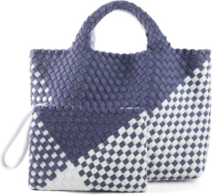 Woven Bag for Women Neoprene Tote Bag Summer Beach Travel Handbag and Purse Lightweight Foldable Retro Handmade Shoulder Bag