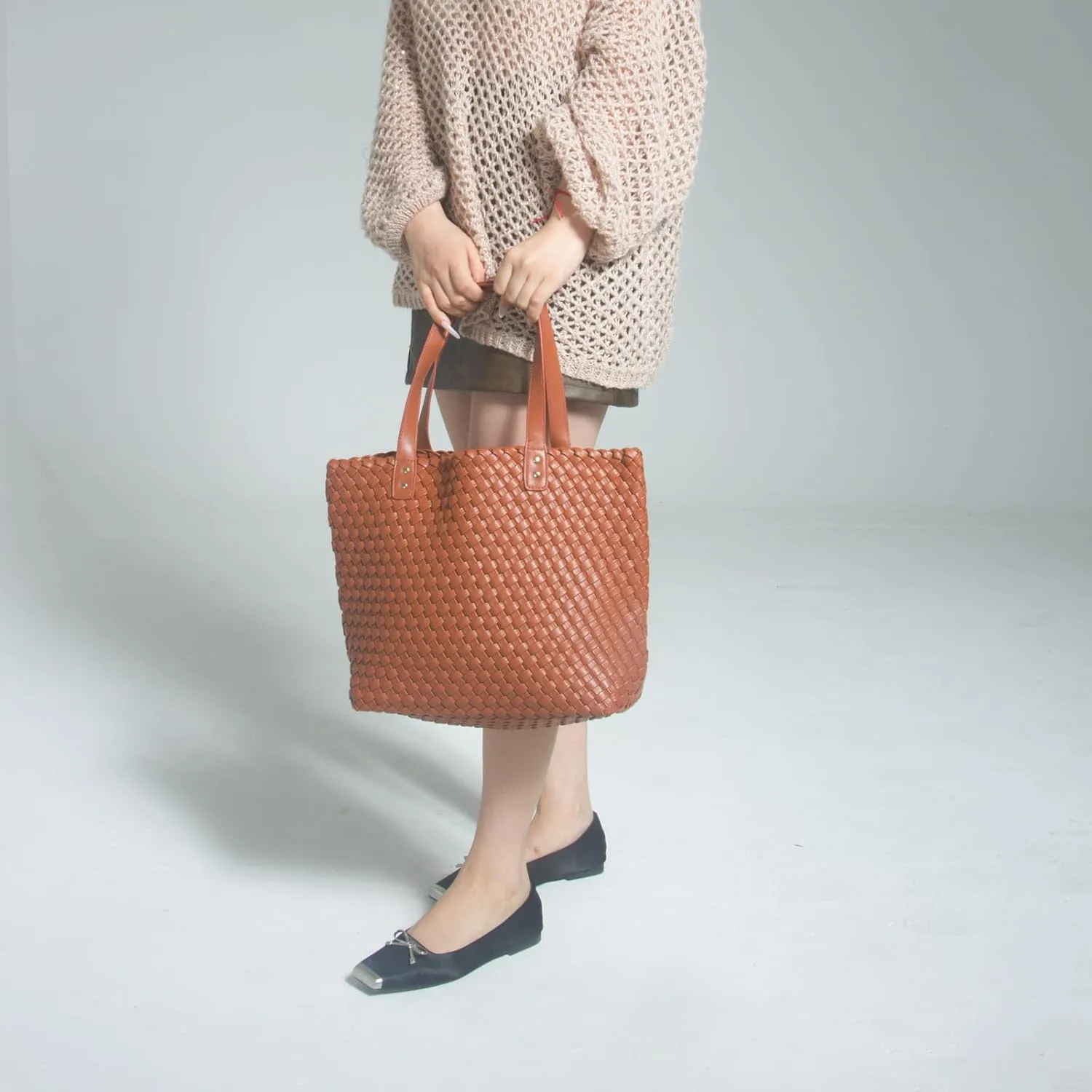 Woven Bag for Women, PU Leather Leather Shoulder Handbags Large Summer Beach Travel Bag