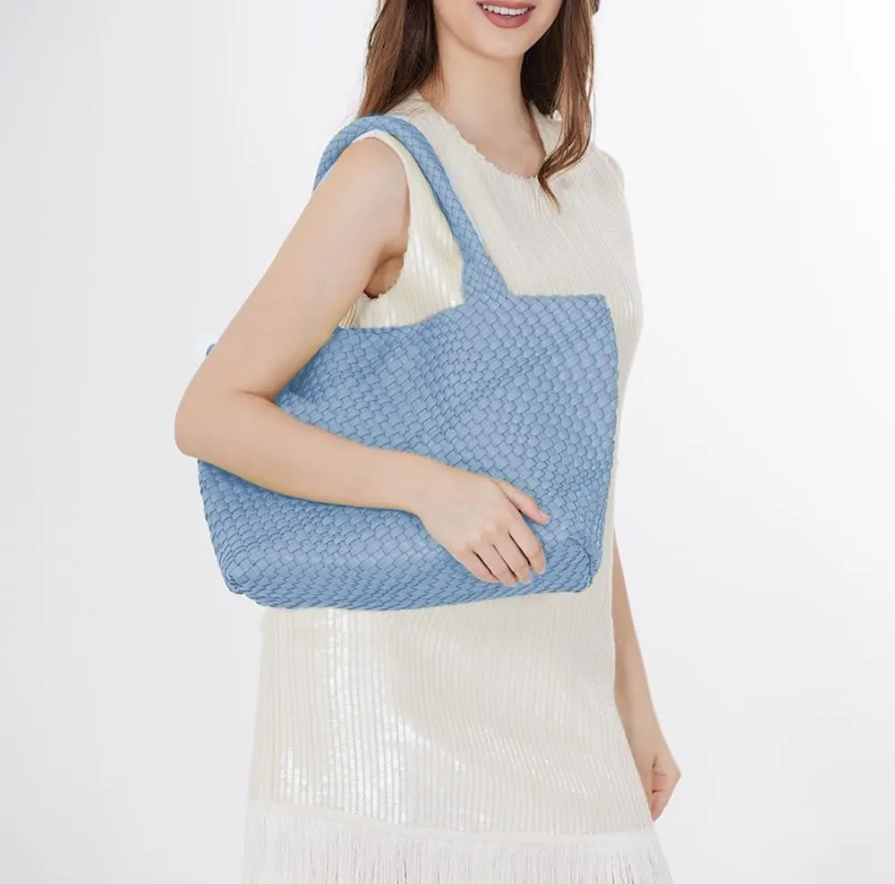 Woven Bag for Women，Vegan Leather Handwoven Tote Bags with Purse Shopper Bag Large Shoulder bag
