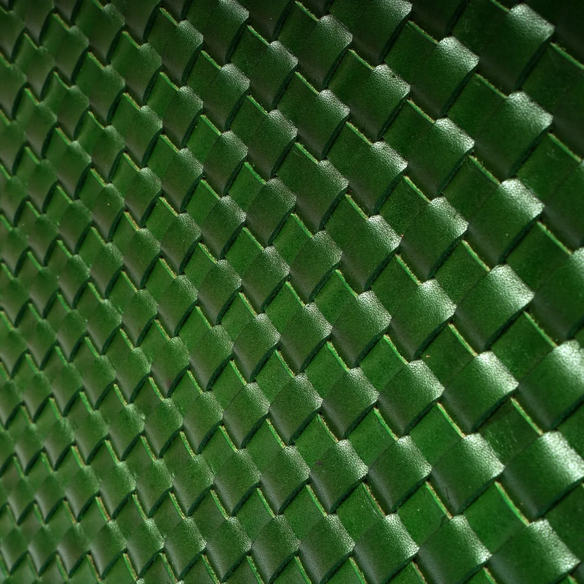 Woven Detailing Green Genuine Leather Handbag